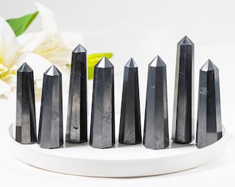 Punti della torre di cristallo di shungite nera lucidata naturale, punto di Oobelisk di shungite