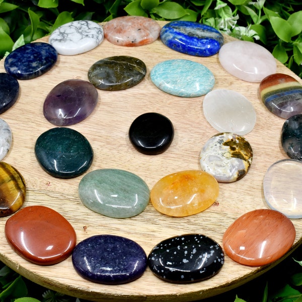 Pick One Hand Carved Crystal Worry Stones, Polished Pocket-Sized Gemstone, Calming Grounding Tool, Smooth & Portable for Anxiety Relief Gift