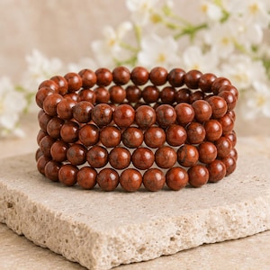 Pulsera de jaspe rojo con cuentas redondas AAA, pulsera curativa, pulsera elástica hecha a mano de 4 mm, 6 mm, 8 mm, 10 mm