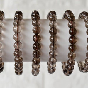 Pulsera de cuarzo ahumado con cuentas redondas, pulsera de piedras preciosas de 4 mm, 6 mm, 8 mm y 10 mm, pulsera elástica hecha a mano, cuentas naturales de cuarzo ahumado