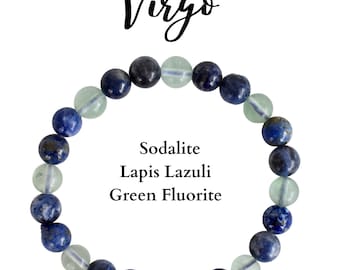 Pulsera de piedra del signo del zodíaco Virgo, conjunto de cristal Virgo, energía de cristal curativo - regalo de astrología para cumpleaños y aniversarios, regalo del zodíaco