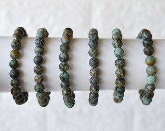 Pulsera de turquesa africana. Pulsera de cuentas redondas y piedras preciosas de 4 mm, 6 mm, 8 mm y 10 mm.