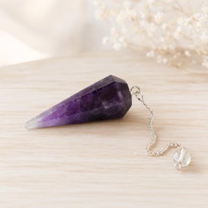 Amethyst Faceted Cone Pendulum Healing Crystal Pendulum, Crystal Amethyst Hexagon Pendulum With Chine, Amethyst Cone Necklace Pendulums