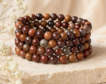 Pulsera de jaspe de amapola Pulsera de cuentas redondas AAA de 8 mm, pulsera de piedras preciosas