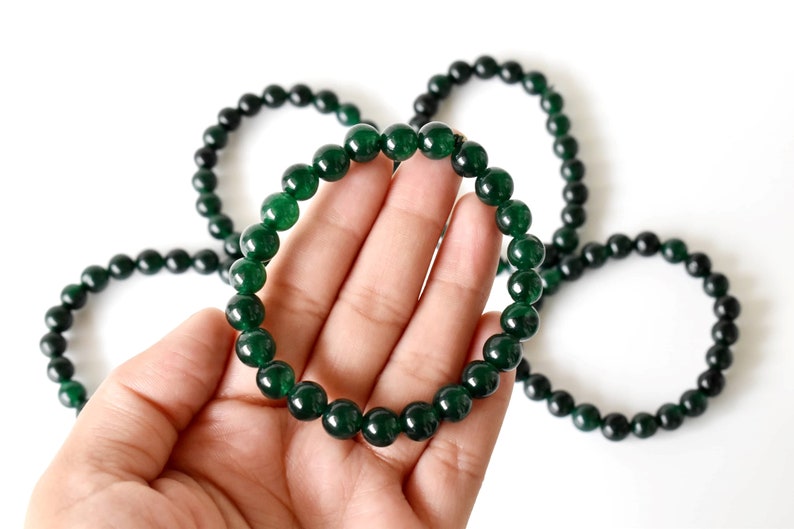 Green Jade Bracelet A Round Bead Bracelet, Gemstone Bracelet 4mm, 6mm, 8mm, 10mm image 4
