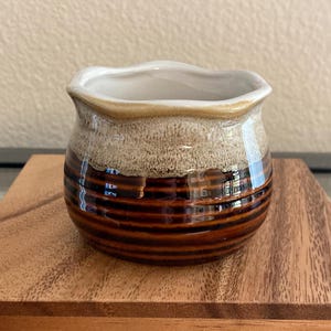 Handmade Glazed Ceramic Succulent Planter: White and Brown Stripes