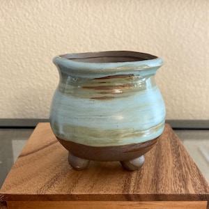 Glazed Ceramic Succulent Planter: Handmade Blue & Brown Pottery