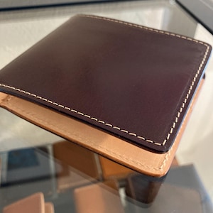Marrón oscuro / Cuero de grano completo / Cartera plegable para hombre / Cuero curtido vegetal / Regalo para hombre / Cartera para 6 tarjetas / Cartera hecha a mano