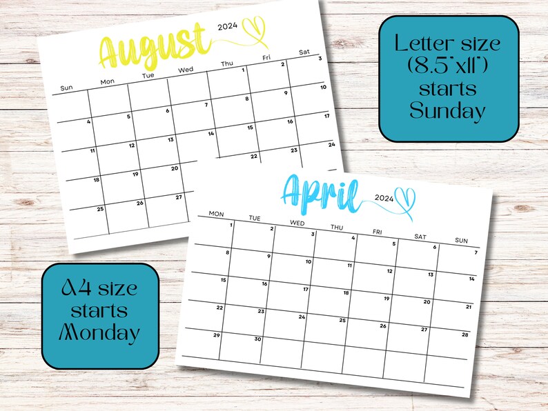 2024 Printable Calendar 2024 Calendar Instant Download Printable