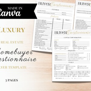 Buyer Consultation Questionnaire | Home Buyer Questionnaire | Buyer Intake Forms | Real Estate Buyer Questionnaire | Realtor Questionnaire