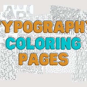 Adult Coloring Pages Digital Download, Digital Coloring Pages of Typography, Procreate Coloring