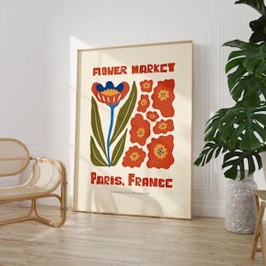 Vibrant Boho Flower Art Print, Abstract Botanical Poster Inspired by Matisse, Colourful Wall Decor for Bedroom or Living Room