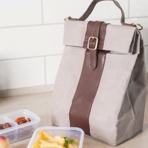 Lunch Bag Elegant style, with Shoulder Strap, brown and khaki