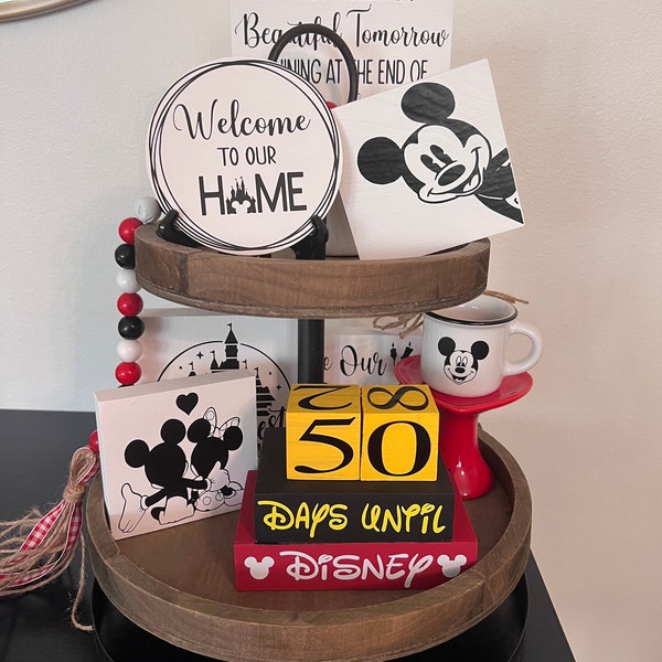 Disney Inspired Tiered Tray Decor| Minnie and Mickey| Disney| Home| Countdown| mini mug| Walt|