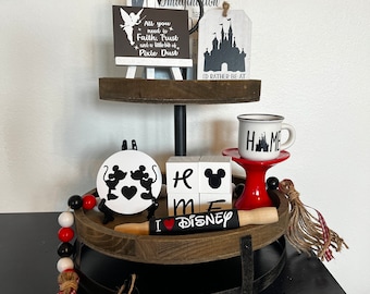 Disney Tiered Tray Decor| Mickey and Minnie| Castle| Mini signs| Walt Disney| mini mug|