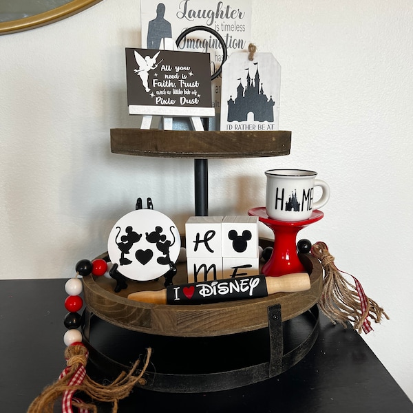 Disney Tiered Tray Decor| Mickey and Minnie| Castle| Mini signs| Walt Disney| mini mug|