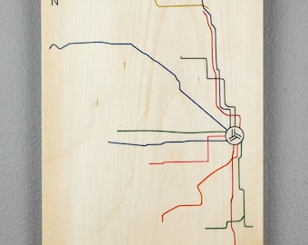 Chicago "L" Map Art - Chicago "El" - Elevated Train - Wall Decor - Interior design - Train art - Subway