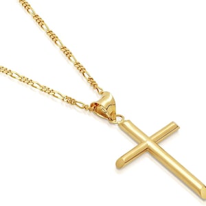 Gold Cross Curb Chain Everyday Necklace 24k Cross Catholic Crucifix Gift
