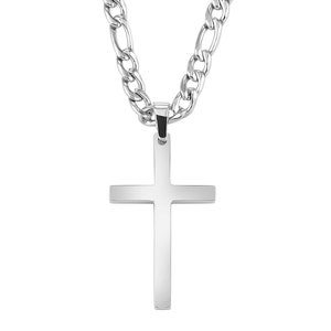 Gold Cross Necklace Men Curb Chain Everyday Necklace 14k Cross Catholic Crucifix Gift 5mm White Gold 22inch