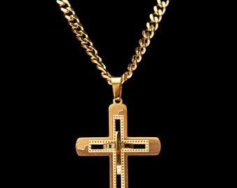 Mens 24k Gold Cross Chain Gold Cuban Chain Cross Pendant