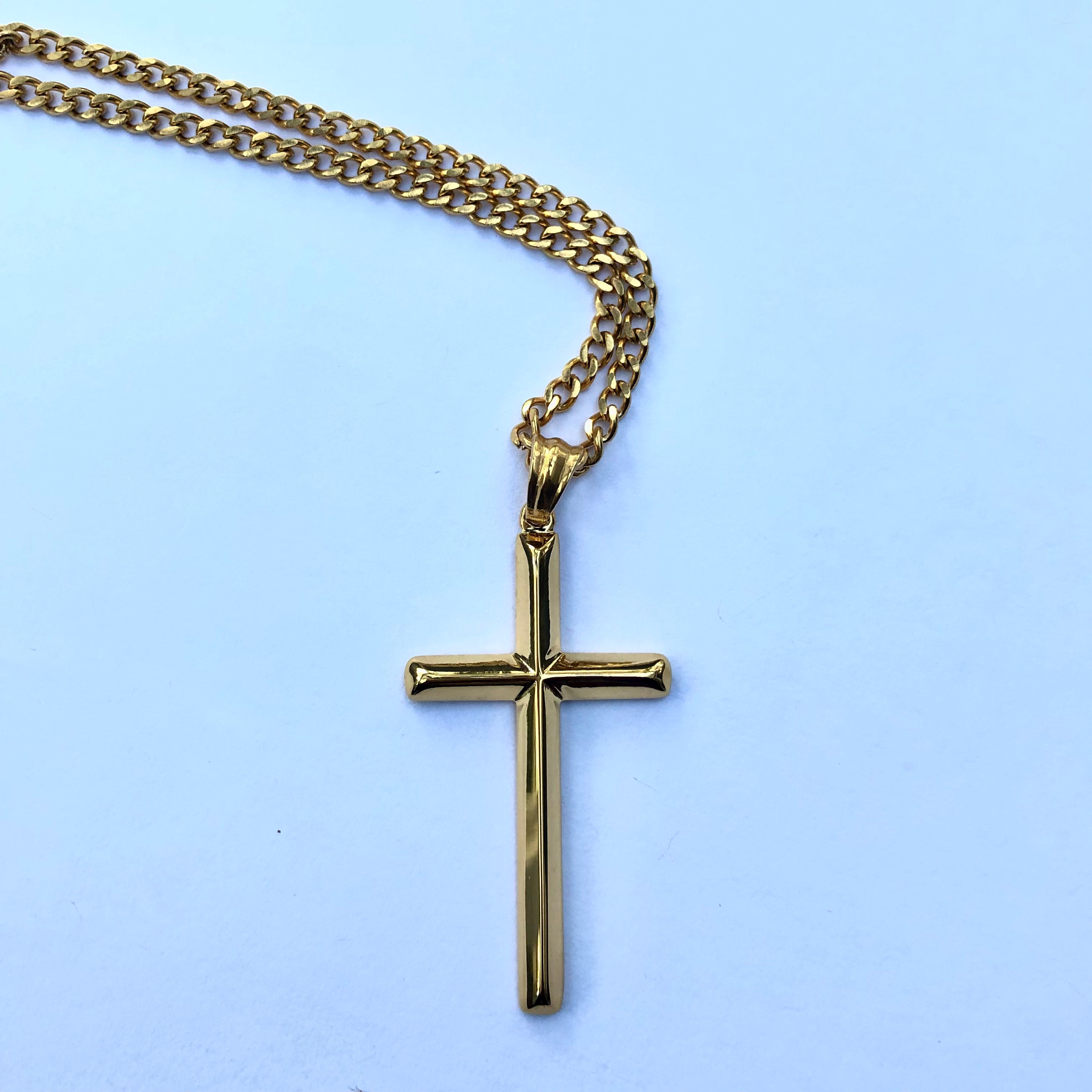 24k gold sale cross chain men's