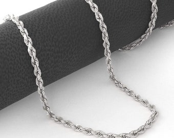 Collar de cadena de oro blanco de 14 k de 2 mm para hombres y mujeres, estilo hip hop, Miami, con eslabones cubanos, joyería de moda con corte de diamante, regalo pesado para él.