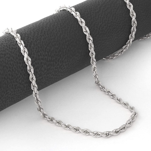 2mm 14k Rope White Gold Chain Necklace 