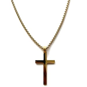 Round Box Chain Cross Necklace, 24k Gold Durable Cross Necklace, Jesus Cross Faithful Prayer Necklace, Affordable Christian Religious Gifts