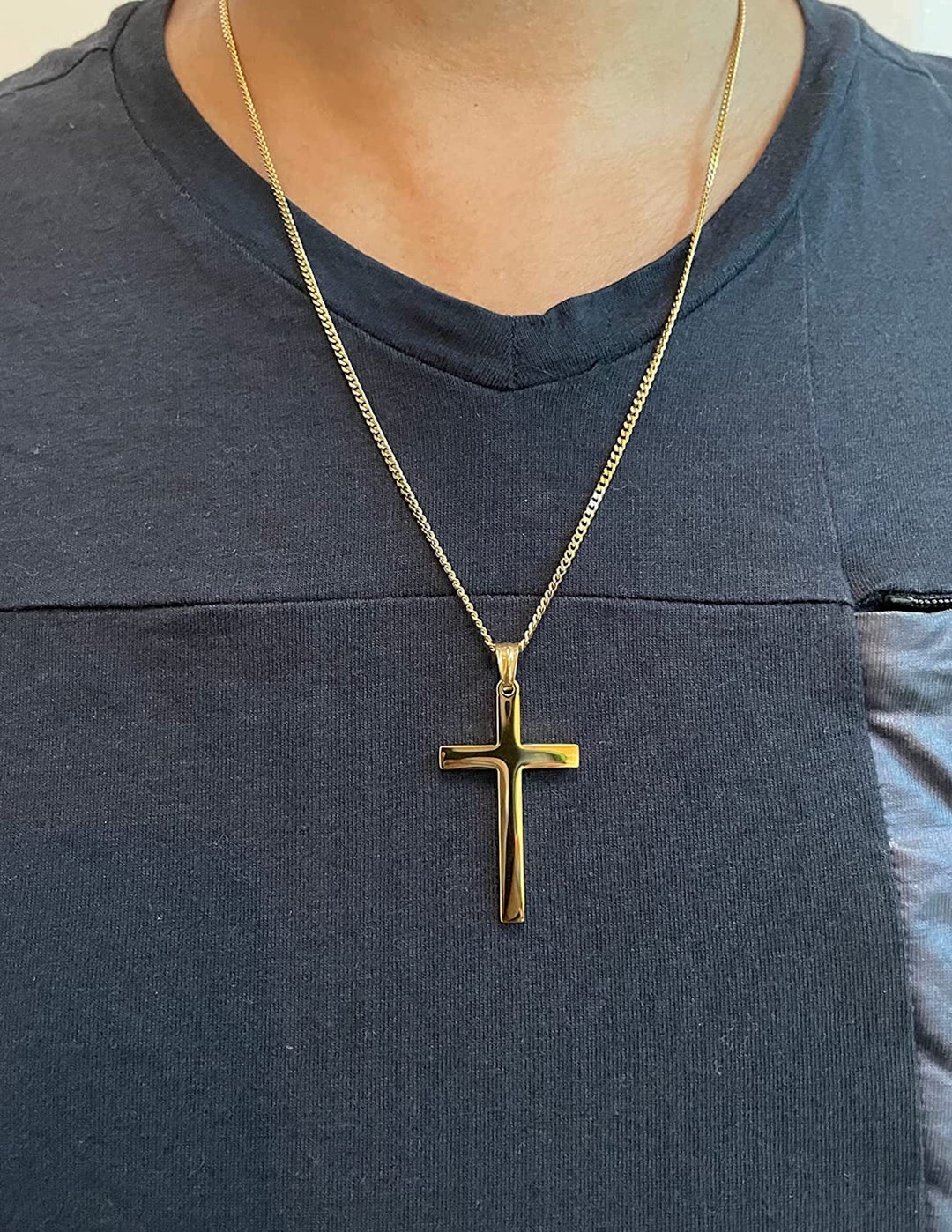 Waterproof 24k Gold Cross Chain, Men Everyday Cross Necklace, Catholic ...