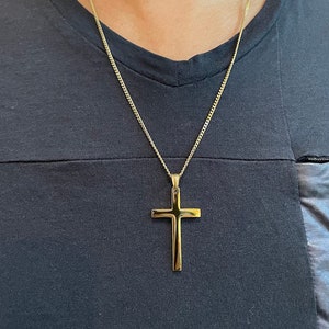 Waterproof 24k Gold Cross Chain, Men Everyday Cross Necklace, Catholic Necklace, Crucifix Necklace, Cuban Link Chain, Cuban Cross Necklace
