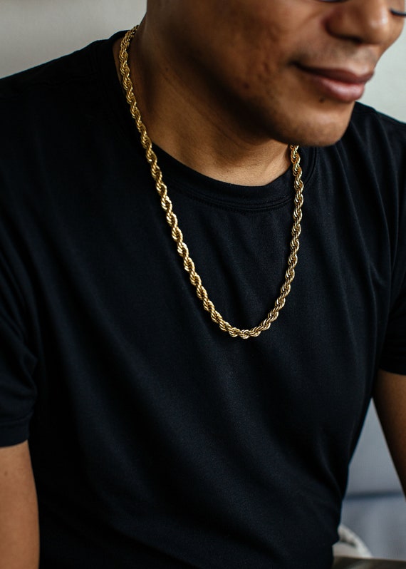 7mm 24K Rope Chain, Hip Hop Chain, Cuban Link Chain, Hip Hop Necklace, Mens  Gold Chain, Mens Diamond Cut Necklace, Cuban Link Necklace 