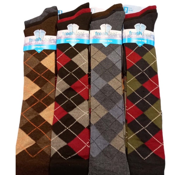 Chaussettes longues pour hommes en coton riche en Argyle pour l'été Golf Sport chaussettes hautes culottes de golf taille 6-11 chaussettes cadeaux respirantes, confortables et naturelles