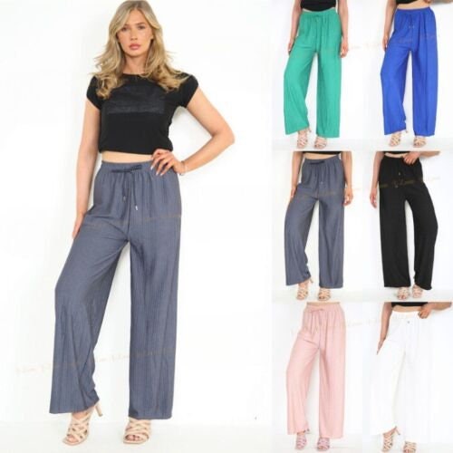 Double Gauze Ladies Pants, Crinkle Cotton Trousers With Pocket, Yoga Pants,  Casual Relaxed Pants, Women Loose Fit High Waist Palazzo Pants 