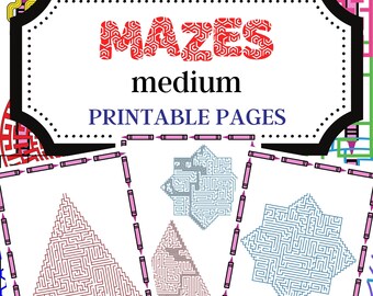 58 Color Mazes with Solutions - level MEDIUM | Printable Pages | Instant Download | Personal Use