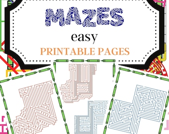 58 Color Mazes with Solutions - level EASY | Printable Pages | Instant Download | Personal Use