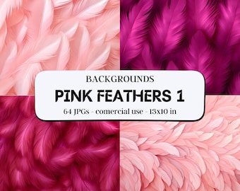 64 Pink Feather Backgrounds Set1 | Instant Download | Commercial Use