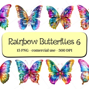15 Rainbow Butterflies Clipart Set6 / Instant Download / Commercial Use