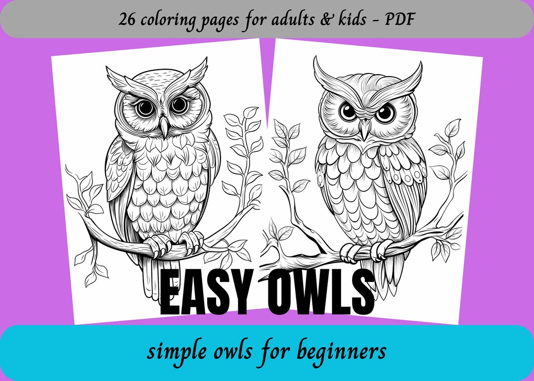 Easy Owls, Coloring Pages for Adults & Kids / 26 Printable Pages ...