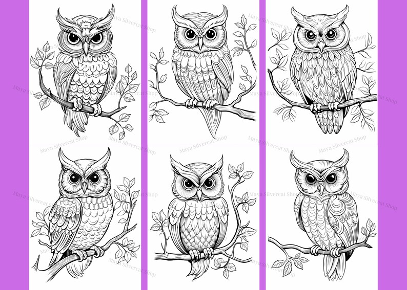 Easy Owls, Coloring Pages for Adults &amp; Kids / 26 Printable Pages ...