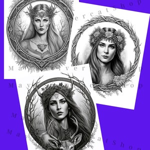 Round Worlds - Wild Druids, Grayscale Coloring Pages for Adults / 13 ...