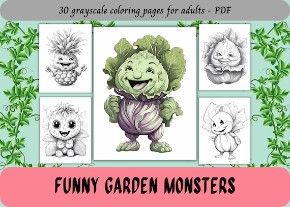 Funny Garden Monsters Coloring Pages for Adults: 30 Printable Designs (PDF Download) | Personal Use