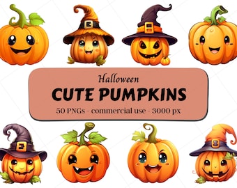 50 Cute Halloween Pumpkins Clipart | Commercial Use