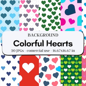 20 Colorful Heart Patterns / Instant Download / Commercial Use