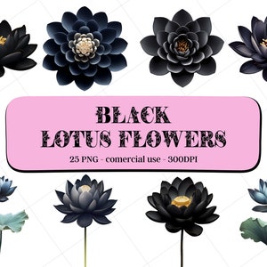 25 Clipart di fiori di loto nero / Download immediato / Uso commerciale