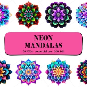 59 neon-mandala's clipart/instant download/commercieel gebruik