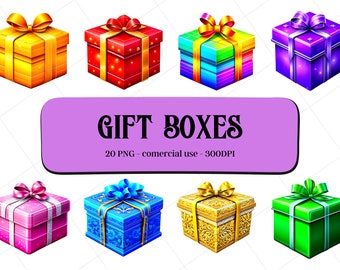 20 Gift Boxes Clipart / Instant Download / Comercial Use