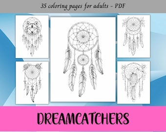 Dreamcatchers, Coloring Pages for Adults / 35 Printable Pages / Instant Download / Personal Use