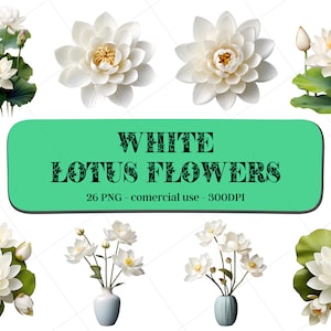 26 Clipart di fiori di loto bianco / Download immediato / Uso commerciale