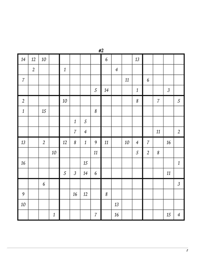 sudoku medium 160 sudoku with solutions 16x16 printable etsy