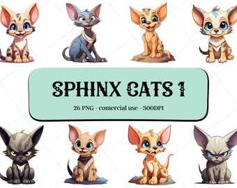 26 Cartoon Sphinx Cats Clipart Set1 / Instant Download / Commercial Use